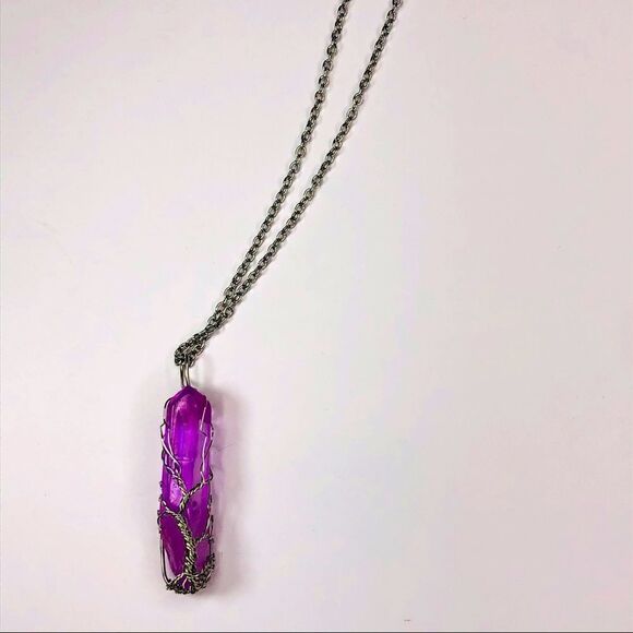 Wire Wrapped Quartz Crystal Necklace Tree of Life, Lavender - Picture 11 of 15
